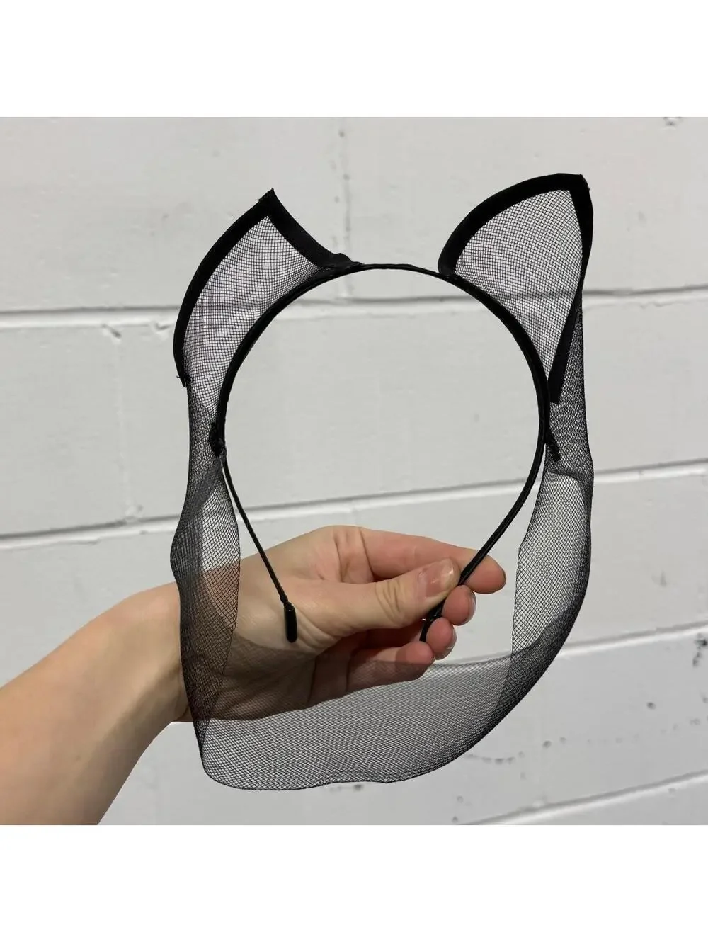 Avant-Garde Architectural Mesh Veil Mask Cat Ear Headband